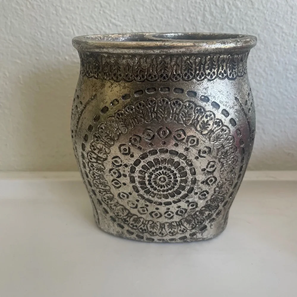 Aztec Mandala Resin Toothbrush Razor‎ Holder SouthWestern Distressed Silver Tone
